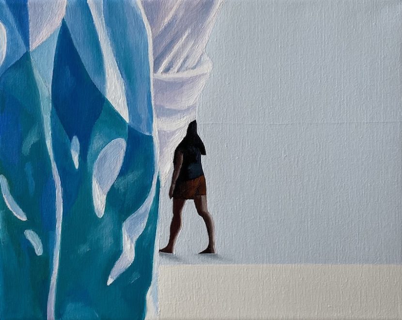 Escaping from the painting I, 2020, oil on canvas, 24 x 30 cm